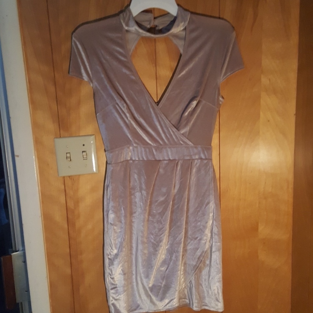 Short velvet silver with pink tint dress